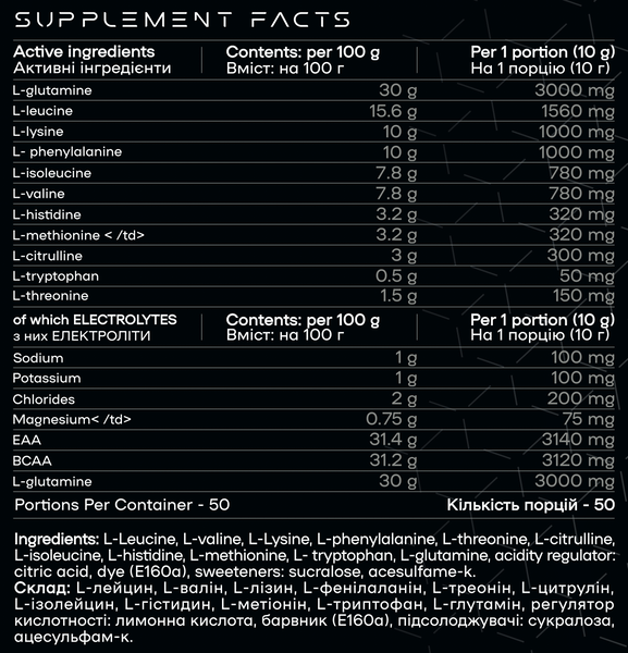 Комплекс амінокислот EAA + BCAA - 500g 4820117546347 фото
